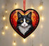 Black & White Cat Stained Glass Effect Heart Suncatcher